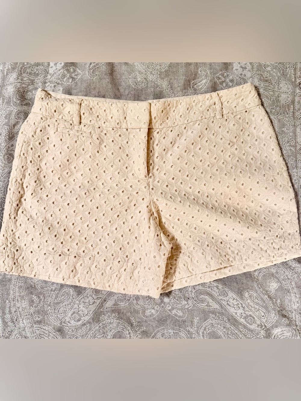 LOFT Cream Eyelet Bermuda Shorts